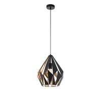 Eglo Carlton 1 Vintage Pendant Lamp | Retro Hanging Light in Black and Gold Steel, E27 Socket, Ø 31 cm (12.2")