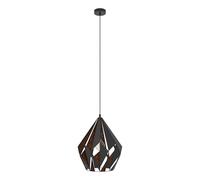 Eglo Carlton 1 Vintage Pendant Light, Retro Black and Copper-Coloured Steel Hanging Light, E27 Socket, Ø 38.5 cm/15.1 inches