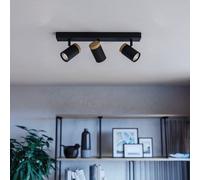 Eglo Cartagena Steel And Wood Led Warm White Adjustable 3-Light Spotlight, Black And Brown