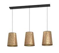EGLO Castuera pendant lamp, 3-light suspension over dining table | metal dining room light in black and gold paper with rose blossoms, pendant light with E27 socket, 130 cm