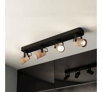Eglo LED Spotlight bar Cayuca, Ceiling Light Fitting with 4 Adjustable spot Lights, Living Room lamp Made of Natural Wood and Black Metal, Track Lighting, Warm White