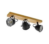 Eglo Ceiling lamp Gatebeck, 3-Light Ceiling lamp Vintage, Industrial, Retro, Ceiling Spotlight Made of Steel in Black and Wood in Natural Colour, Living Room lamp, Kitchen lamp with E14 Socket