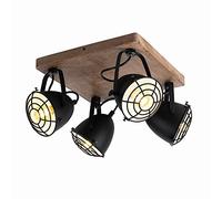 Eglo Ceiling lamp Gatebeck, 4-Light Ceiling lamp Vintage, Industrial, Retro, Ceiling Spotlight Made of Steel in Black and Wood in Natural Colour, Living Room lamp, Kitchen lamp with E14 Socket