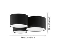 EGLO Ceiling lamp Pastore 2, length 61 cm, black, 3-bulb, fabric