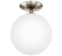 Eglo Ceiling lamp Rondo, 1 Flame Ceiling Light, Material: Steel, Colour: matt Nickel, Glass: matt Opal White, Socket: E27