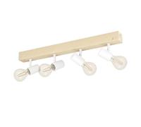 Eglo Ceiling Lamp Townshend 3 | 4-Light Vintage Ceiling Spotlight in Industrial Style, Retro Lamp Made of Steel and Wood, White, Brown, E27 Socket