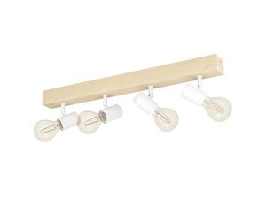 Eglo Ceiling Lamp Townshend 3, 4-Light Vintage Ceiling Spotlight in Industrial Style, Retro Lamp Made of Steel and Wood, White, Brown, E27 Socket