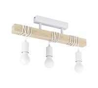 EGLO Ceiling Lamp Townshend, 3 Bulbs Vintage Ceiling Light in Industrial Design, Retro Pendant Lamp Made of Steel and Wood, Colour: White, Brown, Socket: E27