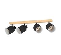 EGLO Ceiling Light Batallas, 4 Light Scandi Look Lighting Made of Wood and Fabric, Natural Living Room and Bedroom Lamp with Black and White Spotlights, E27 Socket
