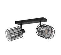 Eglo Ceiling Light Consaca, 2 lamp Industrial Lighting Made of Black Metal and Smoked Glass, Living Room spotlights, E27 Socket