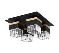 EGLO Ceiling light fitting Barrancas, crystal flush mount lamp, elegant living room lighting made of metal in black and gold, clear glass, E14 socket