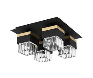 EGLO ceiling light fitting Barrancas, crystal flush mount lamp | elegant living room lighting made of metal in black and gold, clear glass, E14 socket