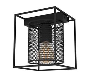 Eglo Ceiling Light Fitting Catterick, Square lamp in Industrial Design, mesh cage Light Fixture Made of Black Metal Flush Mount Living Room Lighting, E27 Socket