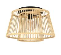 Eglo Ceiling Light Fitting Hykeham, Flush Mount lamp with 2 Bamboo lampshades, Boho Style Living Room Lighting Made of Natural Wood and Black Metal, E27 Socket