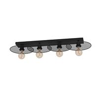 Eglo Ceiling Light Fitting Ikeston, 4 lamp Light Fixture in Vintage, Industrial and Retro Design, semi-Flush Mount Living Room Lighting Made of Black Metal, E27 Socket