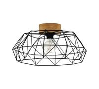 EGLO Padstow Black And Natural Metal and Wood Ceiling Light - Size: 20.5 x 45.5 x 20.5cm - Wilko