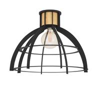 Eglo Ceiling Light Fitting Stillington, Round Flush Mount lamp in Vintage and Retro Design, Living Room Lighting Made of Wood Black Metal, E27 Socket, Ø 17