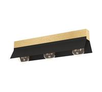 Eglo Ceiling Light Fitting Tarrafo, 3 lamp Light Fixture, Natural Living Room Lighting Made of Brown Wood and Black Metal, FSC100HB, E27 Socket
