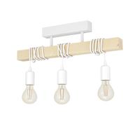 EGLO Ceiling Light Fitting Townshend | 3-light vintage ceiling lamp in industrial design, retro pendant lamp made of white steel and natural wood, FSC certified