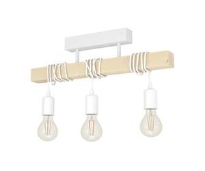 EGLO Ceiling Light Fitting Townshend, 3-Light Vintage Ceiling lamp in Industrial Design, Retro Pendant lamp Made of White Steel and Natural Wood, FSC Certified, E27