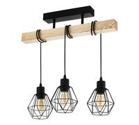 Eglo Townshend 3 Lamp Straight Bar Pendant Ceiling Light Black, Brown