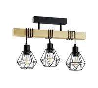 Eglo Townshend 3 Lamp Straight Bar Pendant Ceiling Light Black, Brown