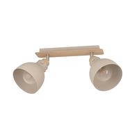Eglo Ceiling Light Fixture Arrecife, 2-Flame Swivel Spots Ceiling lamp, Sand-Coloured Metal and Natural Oak Wood, Spotlight bar, Living Room Lighting, E27 Socket