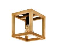 Eglo Ceiling Light Fixture Blackcrown, Decorative lamp in Natural Design, Cube Shape Living Room Lighting, Black Steel with Wooden Frame, E27 Socket, 20 x 20 cm