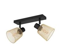 Eglo Ceiling Light Fixture Coslada, Ceiling lamp with 2 orientable spot Lights, Industrial Design Living Room Lighting, Black Metal and Brushed Brass Grid, Spotlight with E27 Socket