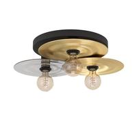 Eglo Ceiling Light Fixture Lintmill, Decorative 3-Light Flush Mount lamp, Living Room Lighting, Black and Brass Metal, Smoked Glass, Ø 53 cm