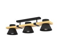 Eglo Ceiling Light Fixture Maccles, Ceiling lamp with 3 Shades, FSC100HB, Living Room and Hallway Lighting, Wood and Black Metal, E27 Socket, 30"