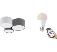 Eglo Ceiling Light Fixture Pastore, dimmable Lighting with 3 E27 Connect.z Smart Home LED Light Bulbs, lamp Made of Steel and Fabric in White, Anthracite Brown and Grey, RGB, Warm White - Cool White