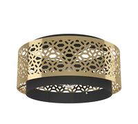 EGLO ceiling light fixture Sandbach, flush-mount ceiling lamp | elegant living room and bedroom lighting, brass coloured and black metal, E27 socket, Ø 17"