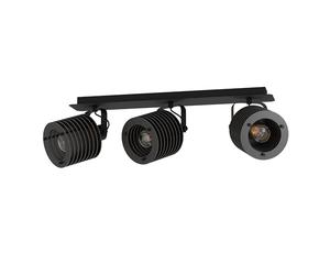 Eglo Ceiling Light Fixture Segovia | industrial design ceiling lamp with 3 orientable spot lights, spotlight bar made of black metal and wood, E27 socket