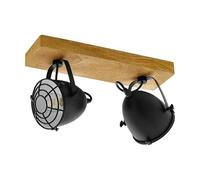 Eglo Ceiling Light Gatebeck, 2-Light Vintage Ceiling Lamp, Industrial, Retro, Ceiling Spotlight Made of Black Steel and Natural Wood, Living Room Light, Kitchen Lamp with E14 Socket
