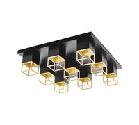 EGLO ceiling light Montebaldo, 9-Light Vintage Ceiling Lamp, Industrial | Modern, Living Room Light in Black and Gold Steel, Kitchen Lamp, Hallway ceiling light with GU10 Socket