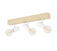 EGLO ceiling light Townshend 3 | 3-light Vintage Ceiling Spotlight in Industrial Style, Retro Lamp made of Steel and Wood, White and Brown, E27 Socket