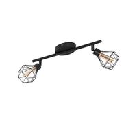Eglo Ceiling Light Zapata 1, 2-Light Vintage Ceiling Lamp in Retro Style, Steel Ceiling Spot, Colour: Black, Glass: Amber, Socket: G9