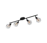 Eglo Ceiling Light Zapata 1, 4-Light Vintage Ceiling Lamp in Retro Style, Steel Ceiling Spotlight, Colour: Black, Glass: Amber, Socket: G9