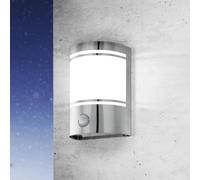 EGLO Cerno Outdoor Wall Light, 1-Bulb Outdoor Light with Motion Sensor, Stainless Steel Sensor Wall Light in Silver and Frosted Glass in White, E27 Socket, IP44