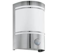 EGLO Cerno Outdoor Wall Light, 1-Bulb Outdoor Light with Motion Sensor, Stainless Steel Sensor Wall Light in Silver and Frosted Glass in White, E27 Socket, IP44