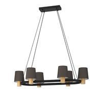 Eglo Chandelier Edale, 6 lamp Pendant Lighting, Oval Ceiling Light Fitting, Hanging lamp for Dining and Living Room, FSC100HB, Wood in Oak Finish and Cappuccino Coloured Fabric, E27 Socket
