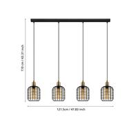 EGLO Pendant lighting Chisle, 4 lamp ceiling light fixture for dining and living rooms, hanging light made of black metal and steamed amber glass, E27 socket