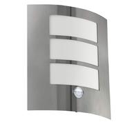 Eglo City Outdoor Motion Sensor Wall Light, White and Silver Stainless Steel External Porch Lighting, Exterior Lamp, E27 Socket, IP44