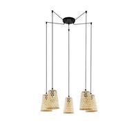 Eglo Claverdon Pendant Light, 5-Bulb Hanging Lamp Vintage Style, Natural, Boho, Hygge, Steel and Wood in Black and Natural Tones, Dining Table Lamp, Hanging Living Room Light with E27 Socket