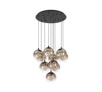 Eglo Cluster Pendant Lamp Ariscani 1, 10-Light Hanging Light, Staircase Gallery Pendant, Metal Chandelier in Black and Copper Glass, E27 Socket, Ø 64.5 cm
