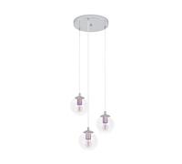 Eglo Cluster Pendant Lighting Ariscani 2, 3-Light Hanging lamp for Dining Table, Iridescent Ceiling Light Fitting Living Room, Chrome Coloured Metal and Shimmering Glass, E27 Socket, Ø 42.5 cm