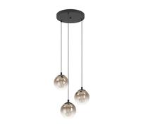 Eglo Cluster Pendant Lighting Ariscani, 3-Light Hanging lamp for Dining Table, Ceiling Light Fitting Living Room, Black Metal and Copper Coloured Glass, E27 Socket, Ø 42.5 cm