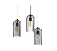 Eglo Cluster Pendant Lighting Roccamena, 3-Light Hanging lamp for Dining Table, Industrial Design Ceiling Light Fitting for Living Room, Black Metal, E27 Socket, Ø 61.5 cm