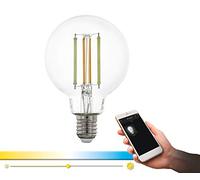 EGLO Connect LED E27 Lamp, Smart Home Vintage Light Bulb, Clear, LED Globe 6 Watt (Equivalent to 60 Watt), 806 Lumen, E27 LED Dimmable, Colour Temperature Adjustable, LED Light Bulb G80, Diameter 8 cm